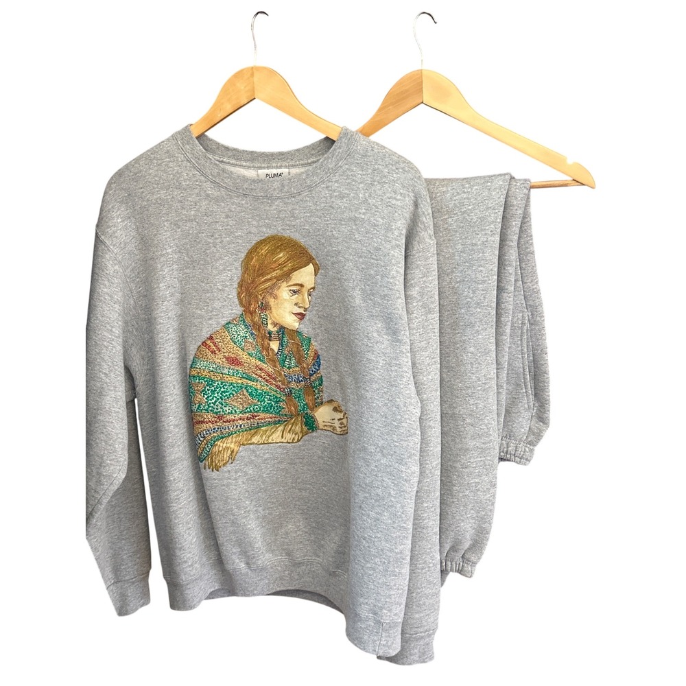 90s Vintage Pluma Sweatshirt Set Indigenous Art Southwestern Glitter Puff Print